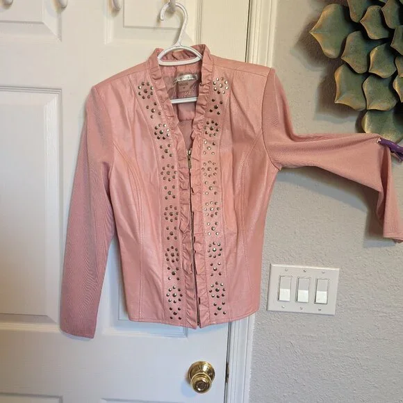 Pearl Pink STUDDED LEATHER & Knit Jacket! | M | Nygard | EUC - Picture 1 of 9